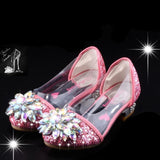 HaoChengJiaDe Fashion Cinderella Crystal Bright Diamond Shoes Girl Princess Single Shoes Girl Performance High Heels Shoes