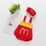 Newborn Infant Baby Girls boys French fries set Cotton Off Shoulder Straps Romper Jumpsuit Cute Casual Outfits Clothes cap suit