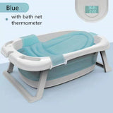 Foldable Baby Shower Tub with Thermometer Smart Temperature sensing Infant Bath Tubs Baby Non-Slip Widen and Thicken Kid Bathtub