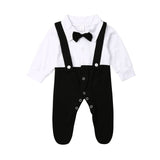 Newborn Baby Boys Footies Clothes Autumn Baby Boys Jumpsuits Red Black Bow Tie Pladysuits Long Sleeve Baby Boys Clothes Outfit