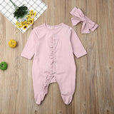 2019 Brand New Style Newborn Baby Girl Boy Floral  Footies  Jumpsuit Headband Outfits Clothes