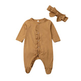 2019 Brand New Style Newborn Baby Girl Boy Floral  Footies  Jumpsuit Headband Outfits Clothes