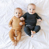 0-24M Baby Sleepwear Newborn Toddler Boy Girl Solid Color Pajamas Set Cotton Sleepwear Nightwear Casual Clothes Outfit Home Wear