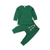 0-24M Baby Sleepwear Newborn Toddler Boy Girl Solid Color Pajamas Set Cotton Sleepwear Nightwear Casual Clothes Outfit Home Wear