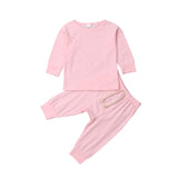 0-24M Baby Sleepwear Newborn Toddler Boy Girl Solid Color Pajamas Set Cotton Sleepwear Nightwear Casual Clothes Outfit Home Wear