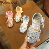 Bear Leader Children's Shoes 2020 High Quality Kids Footwear PU Sandals Bow Sequined Girls Elegant Single Shoes Party Flat Shoes
