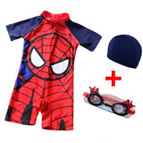 Superhero Prints Boy's Swimsuit Baby Swimwear Child Bathing Suit One-piece Swimsuit Batman Spiderman Swimwear With Cap Sw