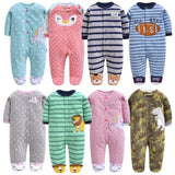 Newborn Baby Boy Autumn-winter Fleece Climbing Clothes 3-12M Kids Footed Pajamas Long Sleeved Infant Girls Cartoon Clothing