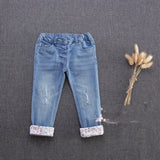 SHUZHI New Children's clothes Casual baby girls Denim pants Infant flower jeans Newborn pencil pants tight pants 9-24M