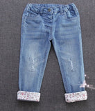 SHUZHI New Children's clothes Casual baby girls Denim pants Infant flower jeans Newborn pencil pants tight pants 9-24M